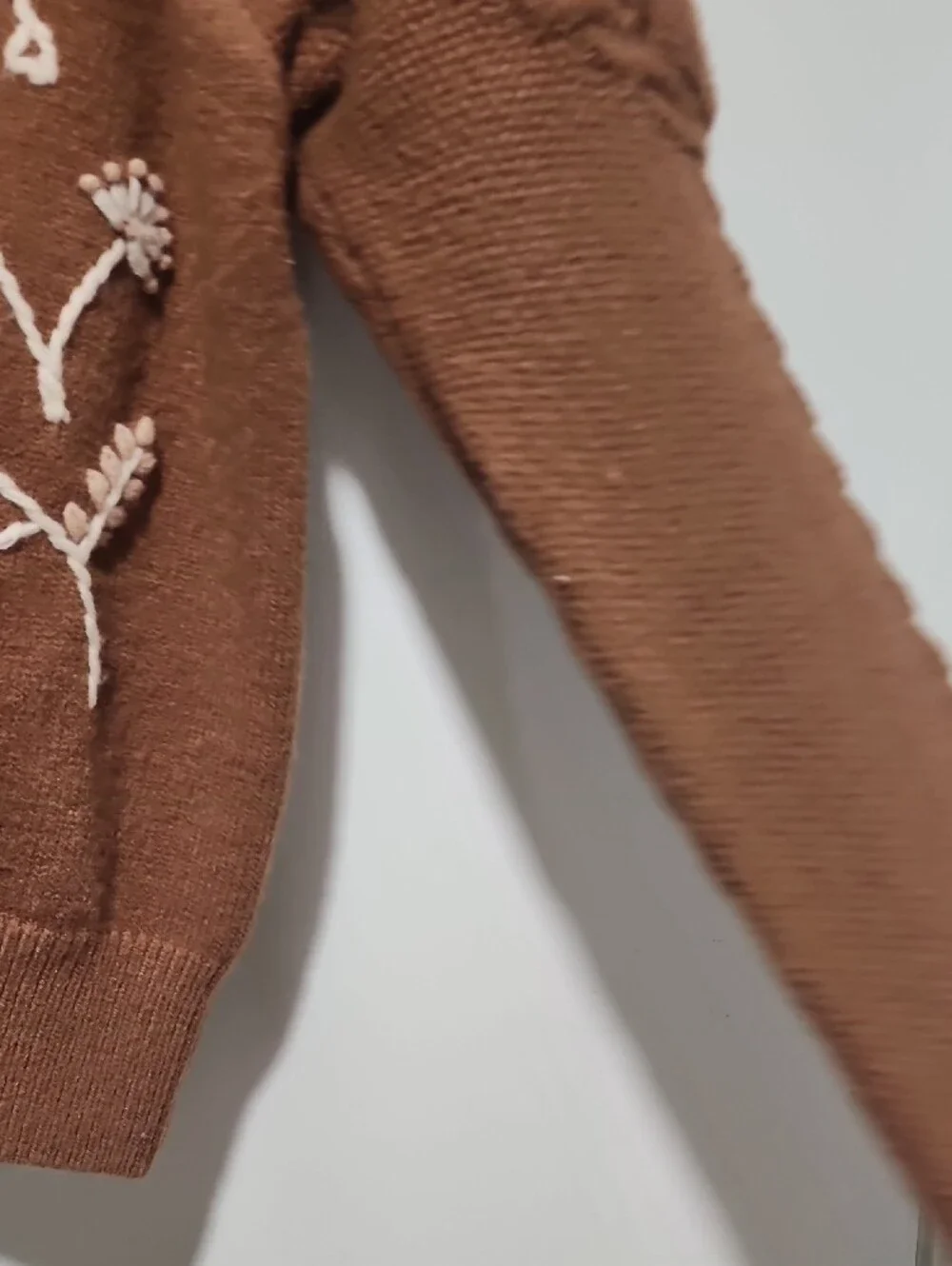 Listicle Brown Cardigan with White Floral Embroidery